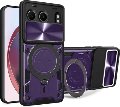 Produktbild von Handyhülle für OnePlus Nord 4 Dual-Layer Stoßfest Rüstung Hülle mit Dia Kameraschutz und Kreisförmig Ring Ständer Lila