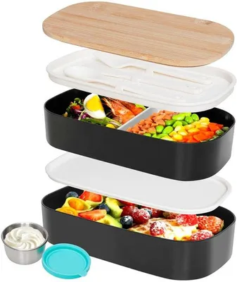 Immagine prodotto di Azomor® Contenitore per il pranzo capiente e versatile con posate e scomparti, ideale per quando si è in viaggio, 1400 ml