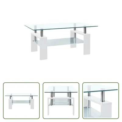 Immagine prodotto di The Living Store Tavolino Bianco Trasparente 95x55x40 cm in vetro temperato