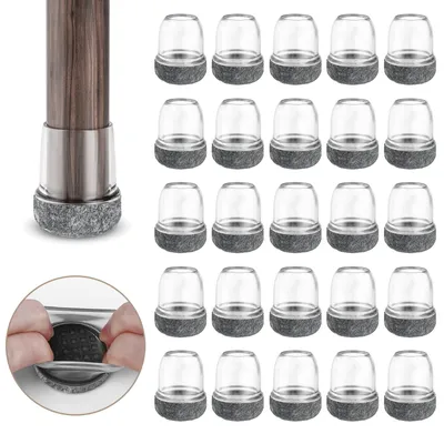 Obrázek produktu pro 24 kusů silikonových chráničů nožiček židlí – průhledné krytky na nábytek s filcovými podložkami