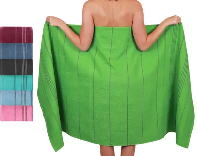 Produktbild von Betz Badetuch XXL Lines 90x180 cm – 100% Baumwolle, weich & saugstark – Strandtuch für Urlaub, Pool, Sauna, Outdoor – modernes Streifendesign - grün