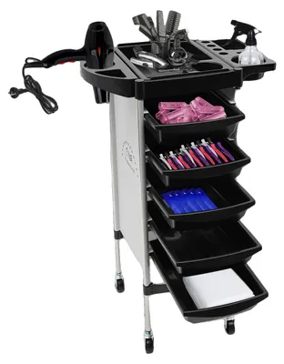 Image de Chariot de beauté, 6 étagères, résistant et mobile, blanc et noir