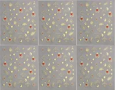 Produktbild von 6 Nail Art 3D Stereoskopische Aufkleber Hot Gold Helle Sonne Mond Stern Mang Zurück Kleber Nagelaufkleber