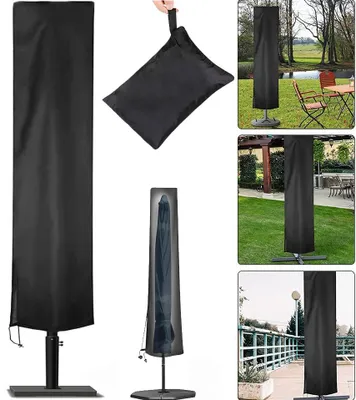 Productafbeelding van Parasolhoes – 190 x 50 x 30 cm – Geschikt voor parasols met voet – Waterdichte beschermhoes – Met rits, trekkoord en opbergzak – Zwart