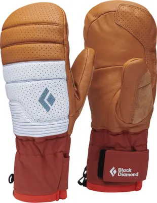 Skihandschuhe "Women"s Progression Mitts" von Black Diamond in Braun und Orange mit weißem Einsatz und Logo.