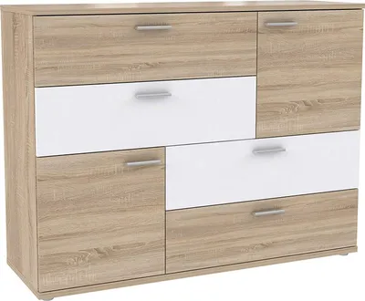 Obrázek produktu pro Furniture24 Komoda Skive SKVK46-Q45 Zásuvková skříňka 2 dvířka 4 zásuvky Dub Sonoma Bílá
