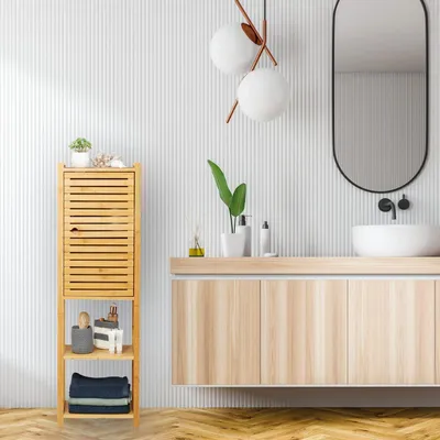 Image de Étagère de salle de bain en bambou avec 2 étagères
