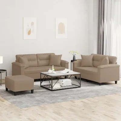 Produktbild von Möbel 3-tlg. Sofagarnitur mit Kissen Cappuccino-Braun Kunstleder - Klassische Sofas 3202381