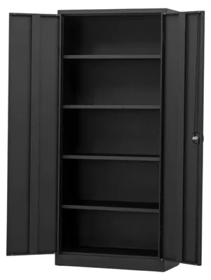 Productafbeelding van Povag Archiefkast met slot - Opbergkast metaal - 180x80x38 cm - Zwart
