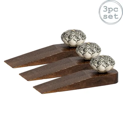 Produktbild von Traditionelle Vintage Tür Stopper Keil - Blumen-Design x3