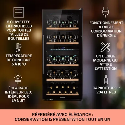 Image de Klarstein Cave a Vin, Réfrigérateur à Vin sur Pieds avec Porte en Verre, Cave à Vin de Vieillissement, Prosecco, Bière, Ecran Tactile, Réfrigérateur Bar, Frigo, Protection UV, 5-18°C, 91 Bouteilles