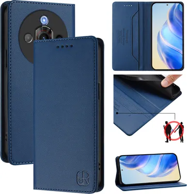 Immagine prodotto di Custodia in pelle per ZTE Nubia Focus Pro, flip case con slot per carte, portafoglio e supporto Blu