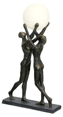 Image de Gilde Tischleuchte (LED), "hold the light", Paarmotiv, Kunstharz, bronzefarben, VE 1, L. 8 cm, B. 26 cm, H. 47 cm 37757 4063387377574