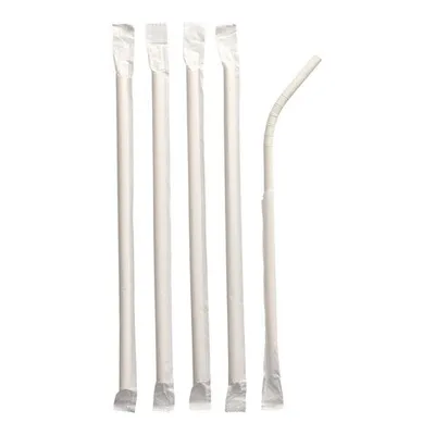 Produktbild von 200x Papiertrinkhalme flexibel Flexhalme Ø 6 mm 20 cm weiss einzeln gehüllt
