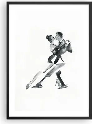 Produktbild von Gerahmtes Poster - Schwarzer Rahmen - Tango Zeichnen Schwarzweiß - 50x70 cm - Wand Bild - Wanddeko - Wandbilder - Wandposter - Bilderrahmen - Bilder - Kunstdruck - Wandbild - P2BPA50x70-4300