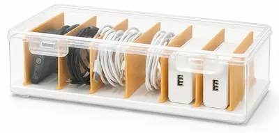 Produktbild von Kabelbox mit 7 Trennwänden, Kabel Organizer für Ladekabel und Ladegeräte, verstellbare Kabelaufbewahrung für Schreibtisch und Zuhause