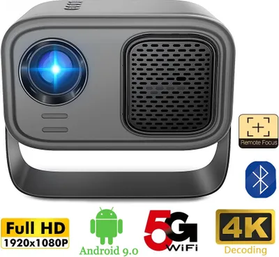 Produktbild von ZELURXX Beamer, Drahtlose Bluetooth, elektronischer Fokus, Android 9.0, Geeignet für Heimkino, Meetings, Spielzeit, 17,5 x 11 x 10,2 cm, Schwarz