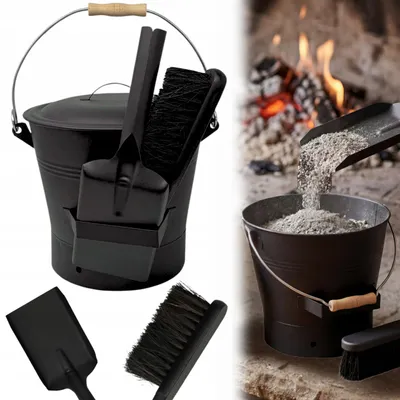 Produktbild von 12-Liter-Ascheeimer mit Besen und Schaufel für Kamine