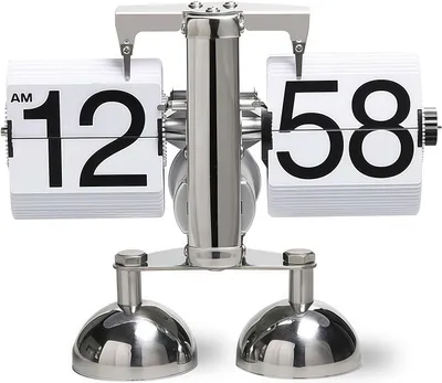 Produktbild von Tischuhr, Retro-Flip-Uhr, Flip-Schreibtischuhr, Klappbare Tischuhr, Automatische Klappuhr, batteriebetrieben, Silber