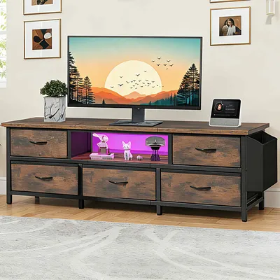 Produktbild von TV-Schrank, TV-Ständer Fernsehschrank, mit 5 Schubladen und LED, für Fernseher bis zu 55 Zoll, 160 x 35 x 55 cm, Braun