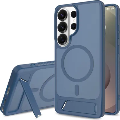 Image de Étui magnétique pour Samsung Galaxy S26 Ultra, étui mat translucide résistant aux chocs avec support, compatible avec MagSafe Bleu