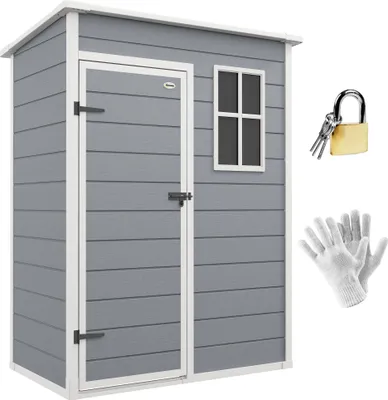 Image de Outsunny Abri de jardin 1,14 m² cabane de jardin pour outils - porte verrouillable, aération et fenêtre - dim. 151L x 92l x 193H cm  - plastique, gris
