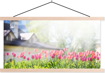 Produktbild von MuchoWow® Textilposter Tulpen - Farben - Frühling 120x60 cm mit holzfarbenen Rahmen - Klemmleiste