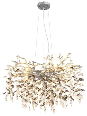 Produktbild von LED Pendelleuchte, silber, Glaskristalle, rauchfarben, H 120 cm