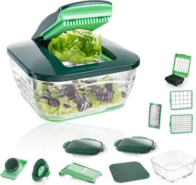 Gemüseschneider mit Glasschüssel, 18-teilig, mintgrün, 2800 ml