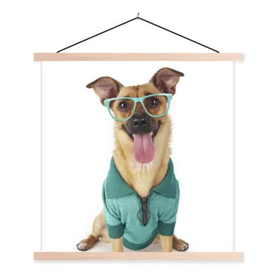 Produktbild von MuchoWow® Textilposter Hund - Brille - Hemd - Hipster 40x40 cm mit holzfarbenen Rahmen - Posterleiste