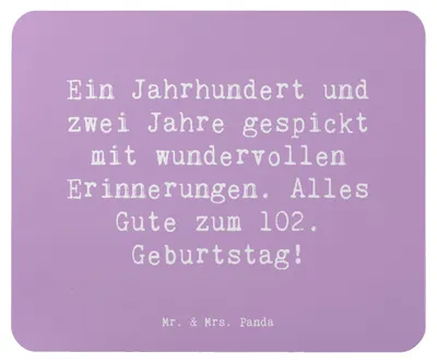 Produktbild von Mr. & Mrs. Panda Mousepad Spruch 102. Geburtstag - Lavendeltraum - Geschenk, Happy Birthday, pc mauspad, wundervolle Erinnerungen, Mouse Pad, besonderes Alter, laptop