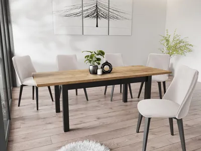 Produktbild von Moderner Rechteckiger Ausziehbarer Esstisch - Platzsparend - Schwarze Holzbeine - 160 bis 240 cm - Hergestellt in EU - 160 x 90 cm - Wotan Eiche