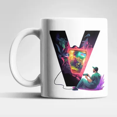Produktbild von Name A bis Z Gamer Spieler Zocker Kaffeetasse Teetasse Tasse Geschenkidee – V