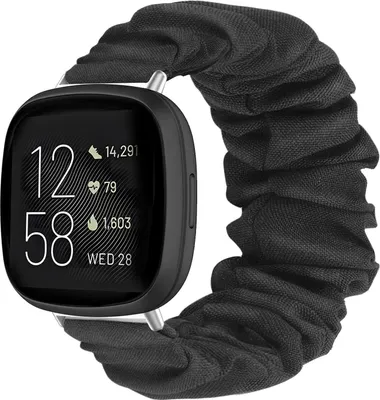 Produktbild von Strap-it Smartwatch Armband - Scrunchie Nylonband - geeignet für Fitbit Versa 3 / Fitbit Sense - schwarz