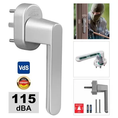 Produktbild von Schellenberg Sicherheits-Alarmgriff silbern, 32 mm Vierkantlänge, 115 dB Signal, für Fenster, Balkon- und Terrassentüren