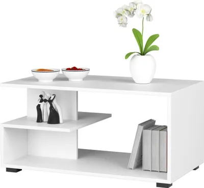 Produktbild von Couchtisch weiß mit Stauraum, 90 x 50 x 45 cm (LxBxH), modernes Design, langlebiges Holz