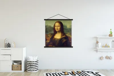 Produktbild von MuchoWow® Textilposter Mona Lisa - Leonardo da Vinci 120x120 cm mit schwarzem Rahmen - Aufhängungsset