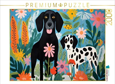 Produktbild von CALVENDO Puzzle Zwei Hunde spielen im Garten | 2000 Teile Lege-Größe 90x67cm Foto-Puzzle für glückliche Stunden