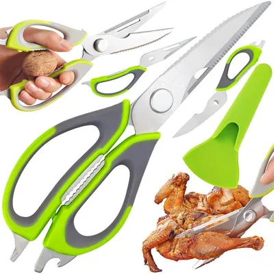Produktbild von Küchenschere, Haushaltsschere, Schere | Edelstahl Multifunktionsschere | Vielzweckschere | Kräuterschere | Spülmaschinenfest, 23 cm, Grün | Retoo