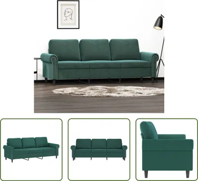 Zdjęcie produktu dla The Living Store sofa 3-osobowa aksamitna ciemnozielona 180 cm