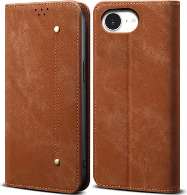 Immagine prodotto di Custodia per iPhone 16e, custodia a portafoglio in pelle con chiusura magnetica e supporto marrone