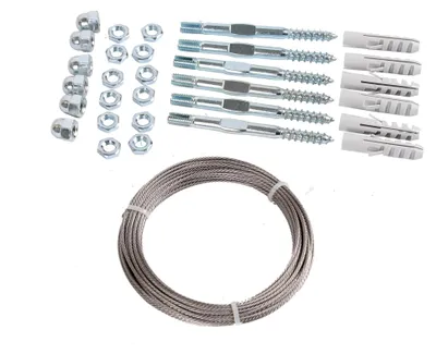 Produktbild von Rankseilsystem aus verzinktem Stahl Komplettset mit 6 Schrauben und 10 m Stahlseil