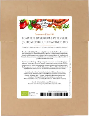 Produktbild von Tomaten, Basilikum & Petersilie (Bio) - Samenset mit 5 guten Nachbarn in Mischkultur