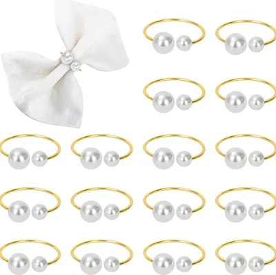 Produktbild von INF Perlen Serviettenringe Gold 10er Set - Tischdeko für Valentinstag