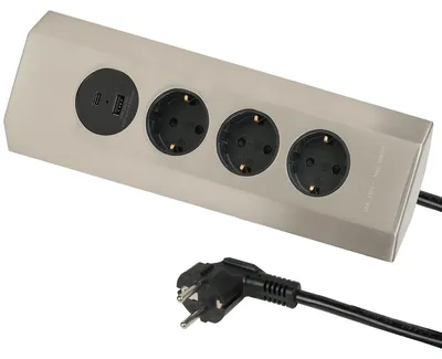 Obrázek produktu pro Zásuvková lišta do kuchyně, určená k montáži na zeď, s 3 zásuvkami Schuko a 2 USB porty, s kabelem o délce 2 metry
