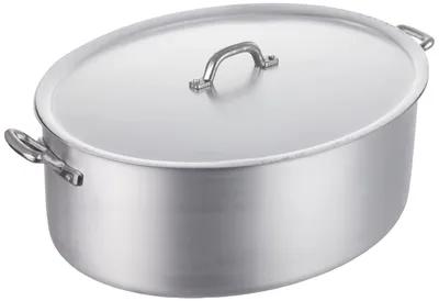 Zdjęcie produktu dla Garnki Agnelli, rondel, owalny, z dwoma uchwytami i pokrywką, wykonane z aluminium, powierzchnia satynowana