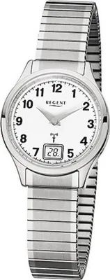 Image de Regent Montre Femme Elégante Analogique-Numérique Bracelet en acier inoxydable argenté Montre radio-pilotée Cadran blanc URFR210