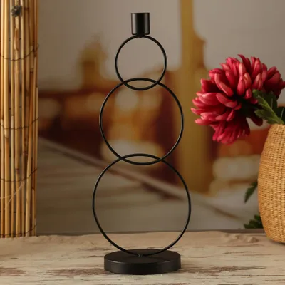 Produktbild von Stabkerzenhalter - Kerzenständer - 3 Ringe - Eisen - H: 35,5cm - schwarz