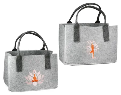 Immagine prodotto di Borsa Gilde, rettangolare, "Namaste", motivo donna, motivo albero della vita, motivo loto, feltro, grigio chiaro, , , L. 25 cm, L. 40 cm, H. 26 cm 2 pezzi come mostrato 57485