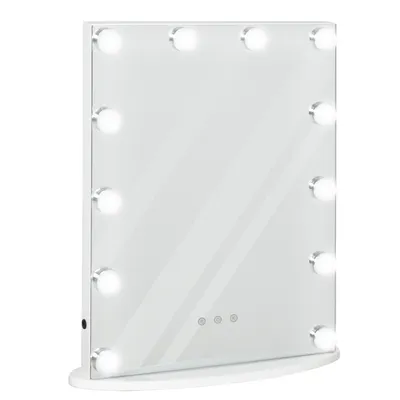 Produktbild von HOMCOM Hollywoodske zrkadlo s osvetlením, kozmetické zrkadlo na toaletný stolík, divadelné zrkadlo Kozmetické zrkadlo s osvetlením 3 teploty farieb, s USB 12 LED svetlom